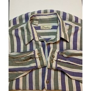 PARAMETERS Vintage MEN'S 100% Cotton Western Striped Button Up Green Medium